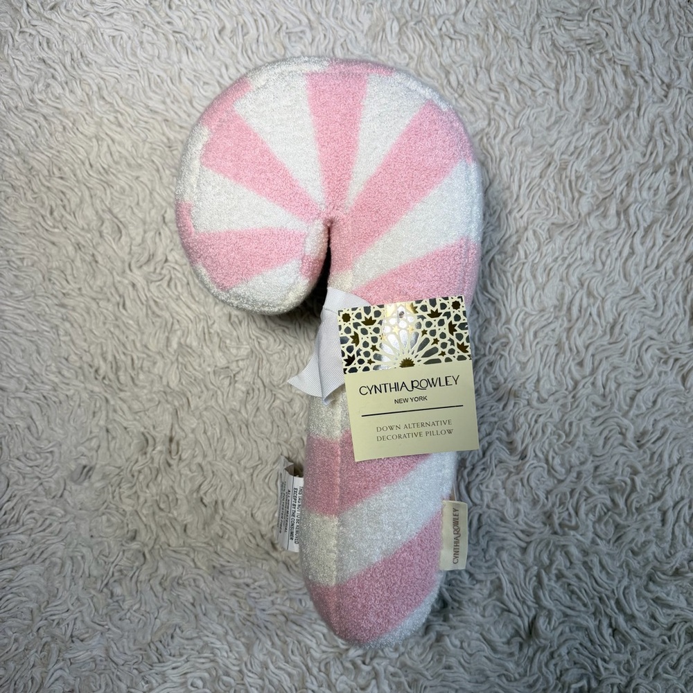NWT Cynthia Rowley Set of 2 Baby Pink Candy Cane Christmas Decorative Pillows